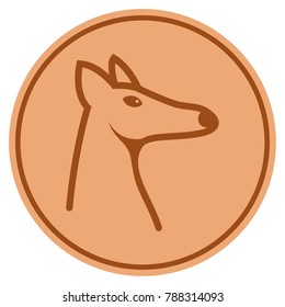 Fox Head bronze coin icon. Vector style is a copper flat coin symbol.