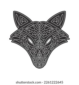 Cabeza de Fox, estilo celta, diseño de tipografía de camisetas, huella gráfica de animales salvajes. Ilustración vectorial.