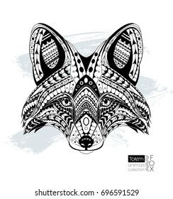 Fox head coloring book / page. Ethnic animals vector illustration. African / indian / totem / tattoo design. Can be used as t-shirt and bag print, postcard, poster. Antistress for adults