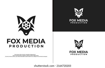 fox head combine with reel media logo design illutration 
