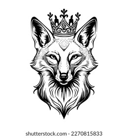 Fox Head with Crown Tribal Tattoo Logo for Cunning and Royalty Regal Slyness