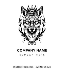 Fox Head with Crown Tribal Tattoo Logo for Cunning and Royalty Regal Slyness