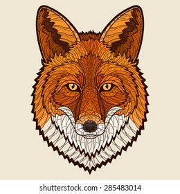 Fox head. Decorative isolated vector illustration. No gradients
