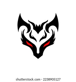 fox head demon logo symbol with red eyes in clipart style
