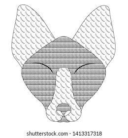 Fox head doodle coloring book antistress stock vector illustration antistress page, for web, for print, for t-shirt