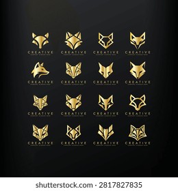 Fox Head Elements Set golden symbol vector editable Design