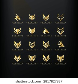 Fox Head Elements Set golden symbol vector editable Design