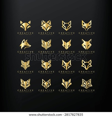 Fox Head Elements Set golden symbol vector editable Design