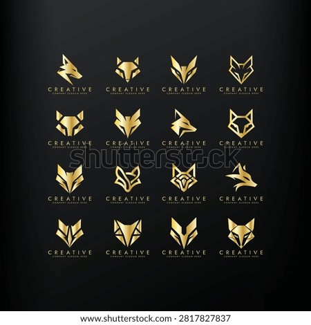 Fox Head Elements Set golden symbol vector editable Design