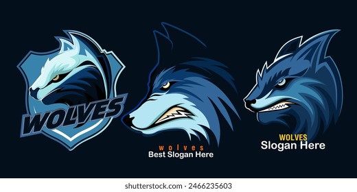 fox head emblem. vector illustration, collection of wolf emblems, logos, icons of a howling, roaring wolf. A dangerous beast, a wild predator, a forest dweller.
 wolves mascot esport logo design, wolf