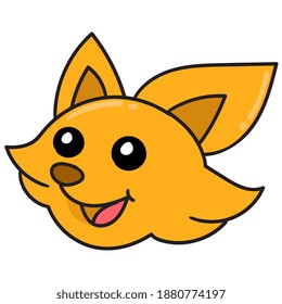 Fox head emoticon is smiling happily, doodle icon image. cartoon caharacter cute doodle draw