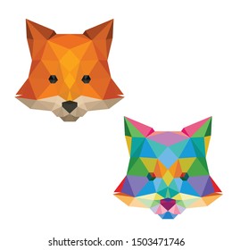 FOX HEAD FACE POP ART LOW POLY LOGO ICON SYMBOL. TRIANGLE GEOMETRIC POLYGON