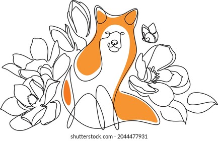 fox head with flowers line art logo
