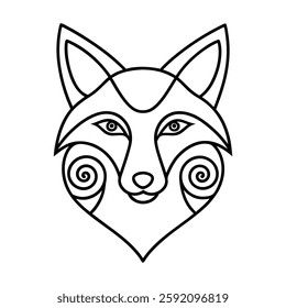 fox head formed with spiral patterns line art
