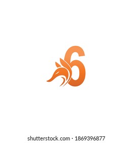 Fox head icon combination with number 6 logo icon design vector