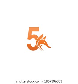 Fox head icon combination with number 5 logo icon design vector