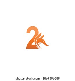 Fox head icon combination with number 2 logo icon design vector