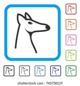 Fox Head icon. Flat gray pictogram symbol inside a blue rounded frame. Black, gray, green, blue, red, orange color versions of Fox Head vector. Designed for web and app user interface.