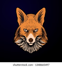 fox head illustration hand drawn