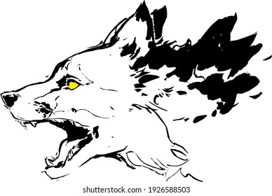 Fox head ink art, drawing with a black ink brush, hand drawn graphic