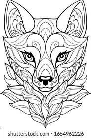 Fox head line art. Vector graphic, coloring page.