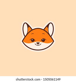 Fox head logo, cute kind character. Vector illustration in cartoon style.