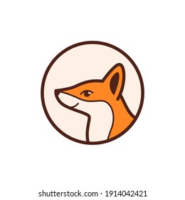 Fox head logo, cute kind character. Vector illustration in cartoon style.