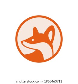 Fox head logo, cute kind character. Vector illustration in cartoon style.