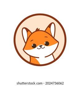 Fox head logo, cute kind character. Vector illustration in cartoon style.