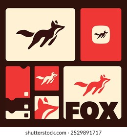 Fox head logo design. Abstract wild animal emblem, Modern fox silhouette logo. Vector illustration template, Wild animal logo.