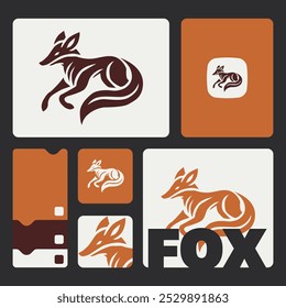 Fox head logo design. Abstract wild animal emblem, Modern fox silhouette logo. Vector illustration template, Wild animal logo.