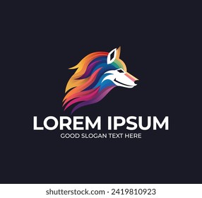 fox head logo design illustration, abstract fox head logo with colorful style, dark background