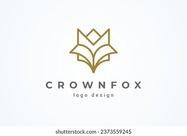 Fox Head logo design. minimalist fox head with crown combination. vector illustration