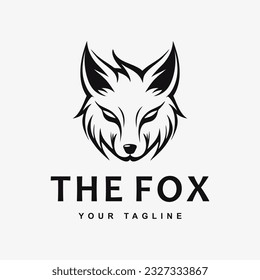 Fox head logo feminine, simple, modern, vintage, black and white, design template vector illustration