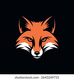 Fox head logo. Forest wild animal. Minimalist and simple icon. Vector illustration of fox face silhouette, isolated on dark background. Perfect for mascot, logotype or emblem design.