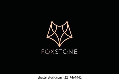 Fox head logo formed with simple and modern line in gold color