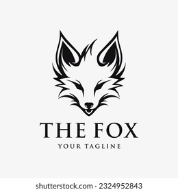 Fox head logo, line art, abstract, black and white, vintage simple design template vector illustration