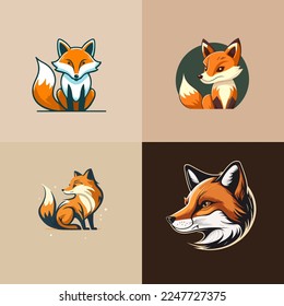 fox head logo mascot minimal modern icon flat vector style illustration