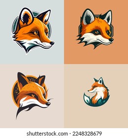 fox head logo mascot minimal modern icon flat vector style illustration