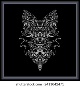Fox head mandala arts isolated on black background.