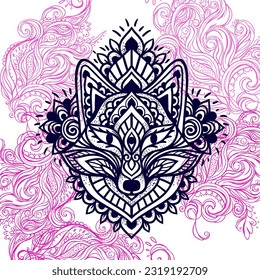 Fox head Mandala. Vector illustration. Flower Ethnic drawing. Decorative Fox animal in Zen boho style. Boho, hippie for decoration