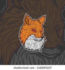 Fox head orange illustration for sticker tshirt design and printable poster