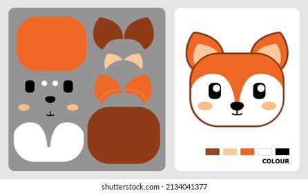 Fox head pattern for kids crafts or paper crafts. Vector illustration of a fox puzzle. cut and glue patterns for children's crafts.