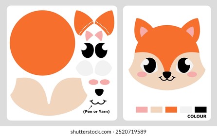 Fox head pattern for kids crafts or paper crafts. Vector illustration of a fox puzzle. cut and glue patterns for children's crafts.