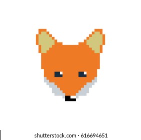 Fox head in pixel art style made of small colored squares