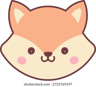 Fuchskopf mit abgerundeten Ohren, stumpfen Wangen und gewagtem Umriss im Kawaii-Cartoon. Symbol für Freundlichkeit, Wärme und Kindheit Charme für Branding und Kindergarten-Themen. Cartoon, Vektorgrafik.