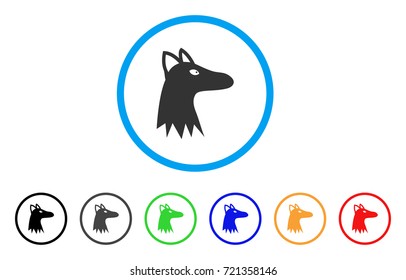 Fox Head rounded icon. Style is a flat fox head gray symbol inside light blue circle with black, gray, green, blue, red, orange versions. Vector designed for web and software interfaces.