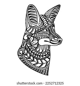 Fox head side position mandala zentangle coloring page illustration for your company or brand