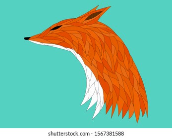 Fox head in a side view with stained glass window effect. Flat cartoon style vector illustration