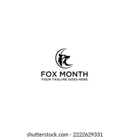 Fox head silhouette in crescent moon graphic icon design